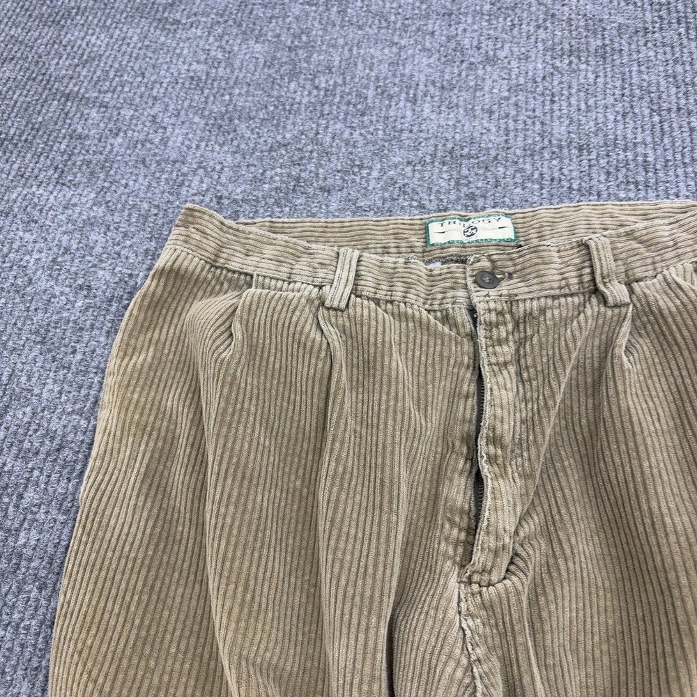 Trilogy Corduroy Pants Mens 34x30 Khaki Cotton Wide Wale Pleated Baggy 90s Style - Picture 3 of 7